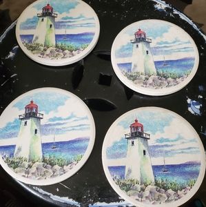Lighthouse clay  beverage Coasters  set 4